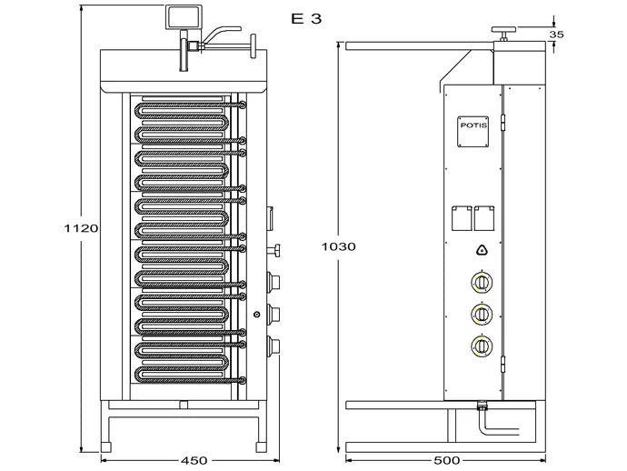Potis Grill à döner / grill à gyros électrique E3 - bac à graisse octogonal