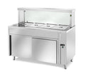 Ausgabe Warmhaltetisch PROFI neutral mit Schiebetüren und eckigem Glasaufsatz 1200x700x1300