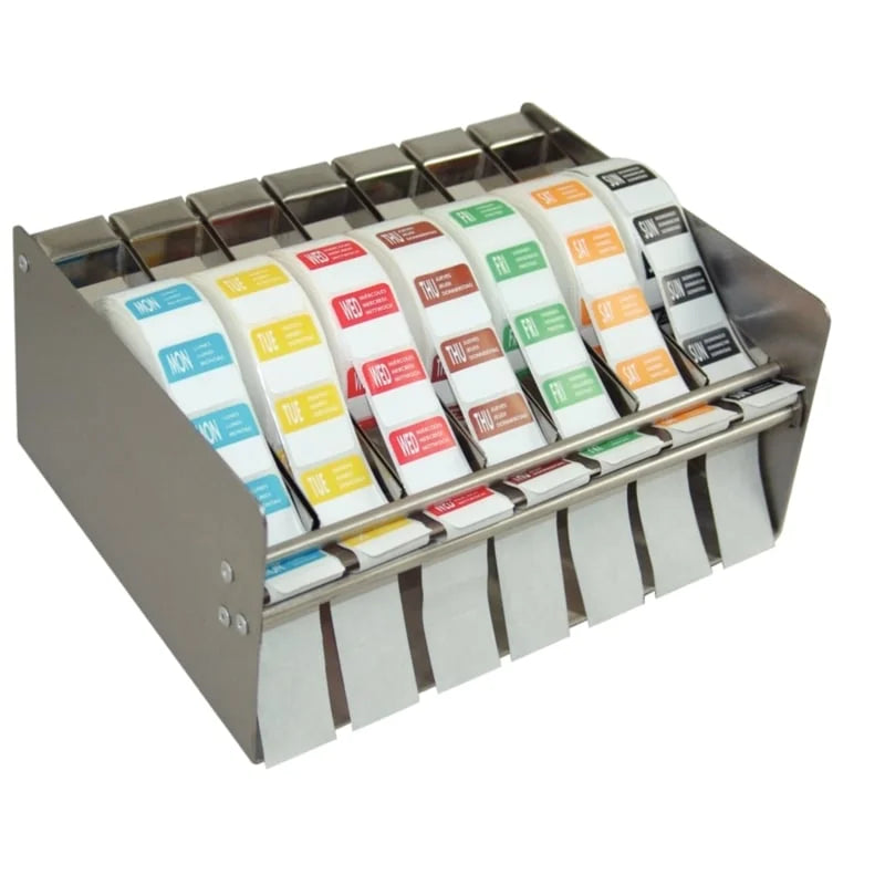 Distributeur d’étiquettes en inox avec set hebdomadaire d’étiquettes amovibles