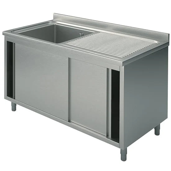 Mastro Evier, 1 cuve, égouttoir à droite, avec portes coulissantes, 1000x700 mm