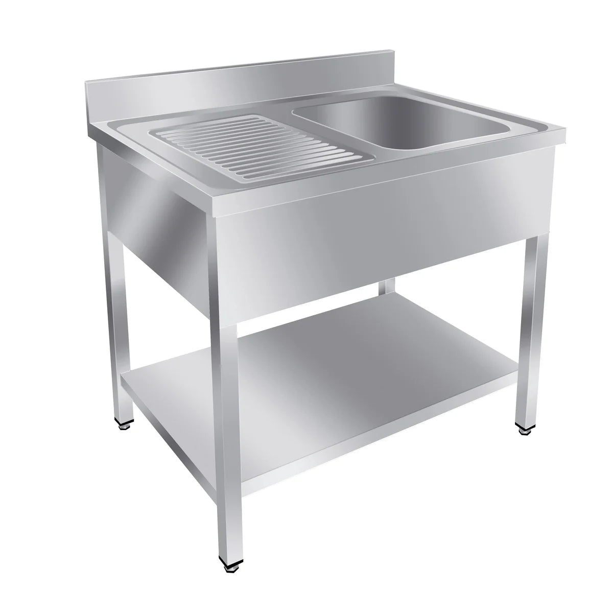 Table de lavage Basic 10x6 avec 1 cuve à droite, dosseret et étagère inférieure