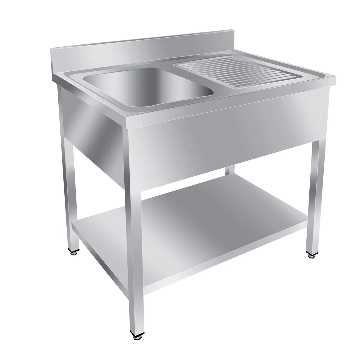 Spültisch Basic 10x7 mit 1 Becken links, Aufkantung und Grundboden