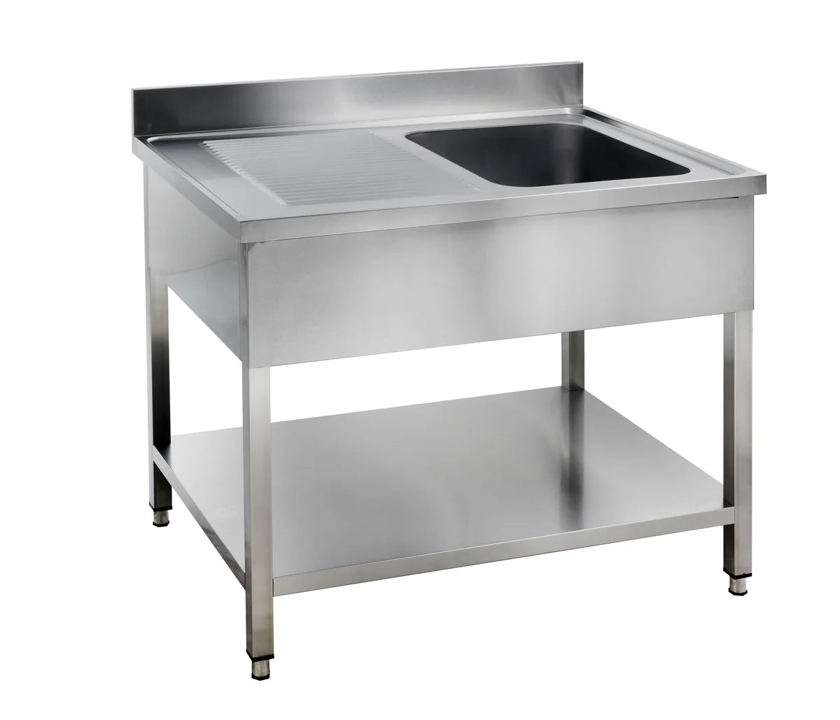 Spültisch Basic 10x7 mit 1 Becken rechts, Aufkantung und Grundboden