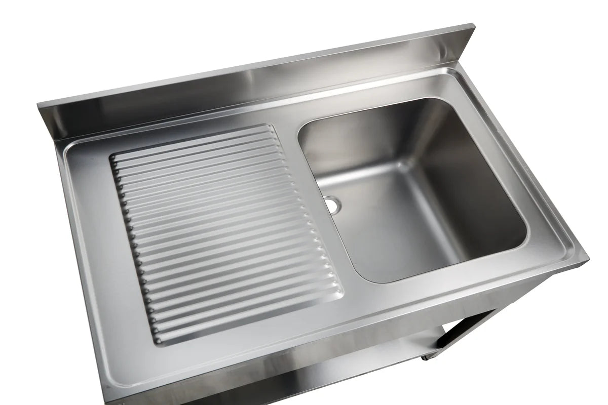 Spültisch Basic 10x7 mit 1 Becken rechts, Aufkantung und Grundboden