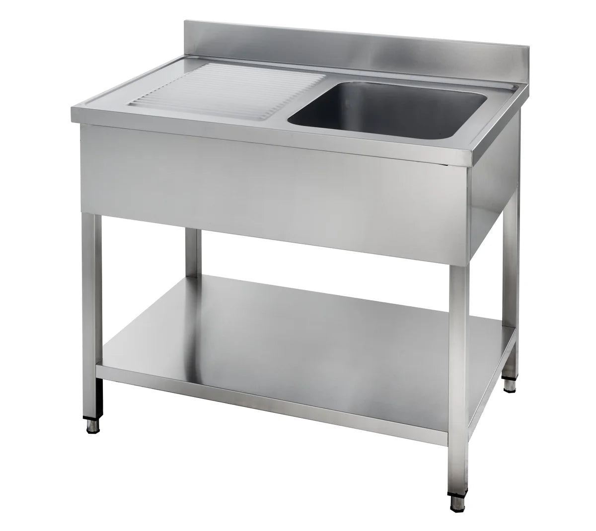 Spültisch Basic 10x7 mit 1 Becken rechts, Aufkantung und Grundboden