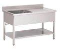 Table de lavage Basic 12x6 avec 1 cuve à gauche, dosseret et étagère inférieure