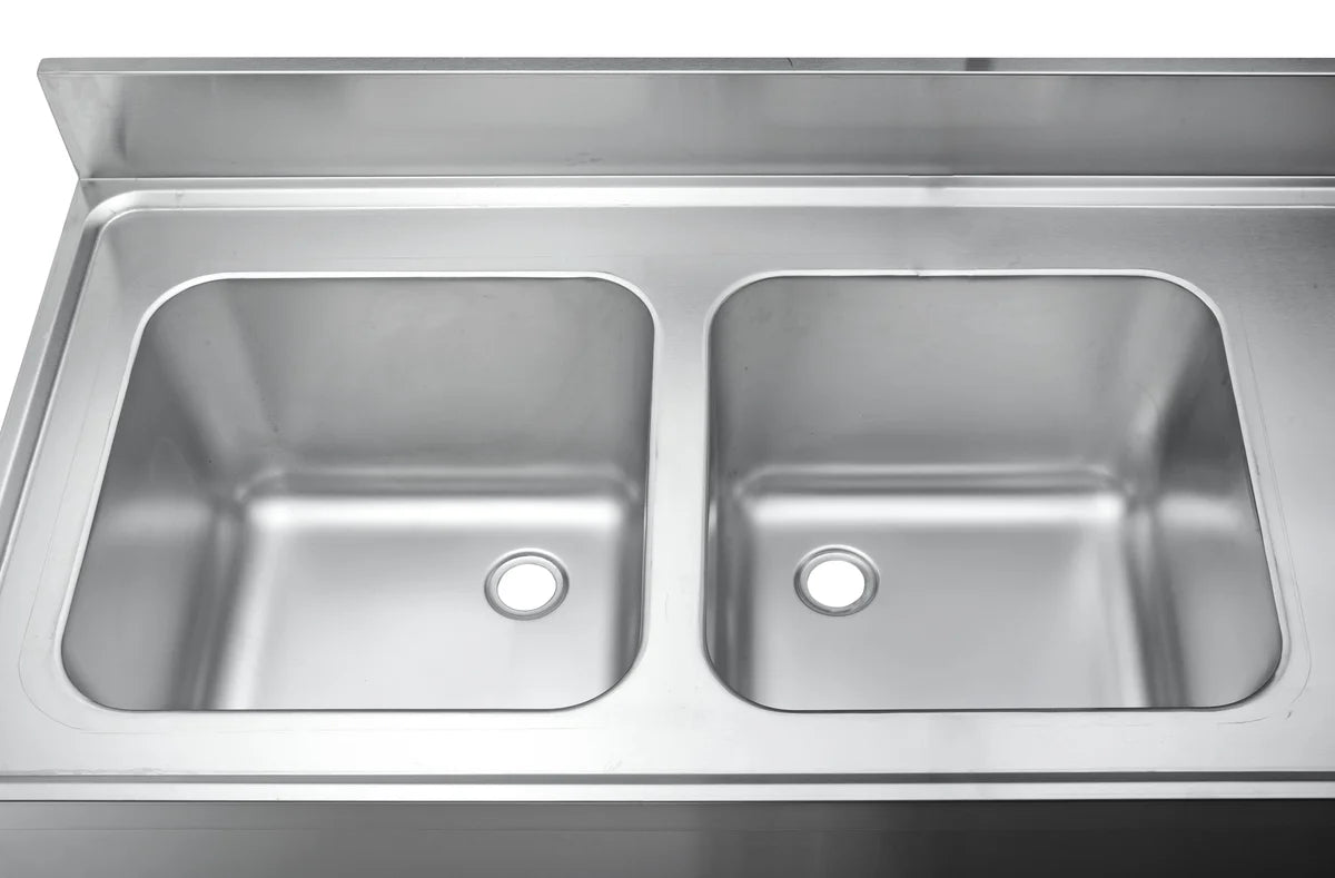 Centre de plonge Basic 16x6 avec 2 cuves à gauche, dosseret et étagère inférieure