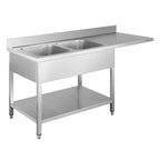 Centre de plonge Basic 16x6 avec 2 cuves à gauche, dosseret et étagère inférieure