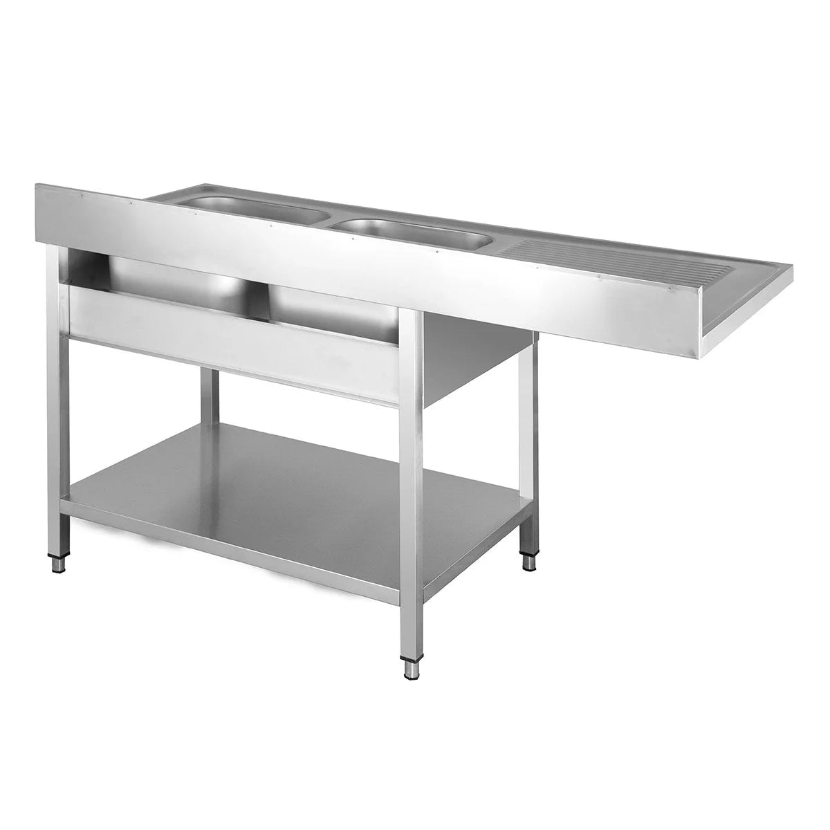Centre de plonge Basic 16x6 avec 2 cuves à droite, dosseret et étagère inférieure
