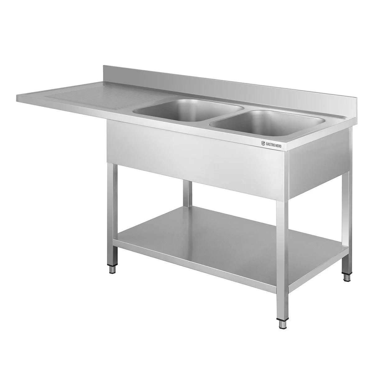 Centre de plonge Basic 16x6 avec 2 cuves à droite, dosseret et étagère inférieure