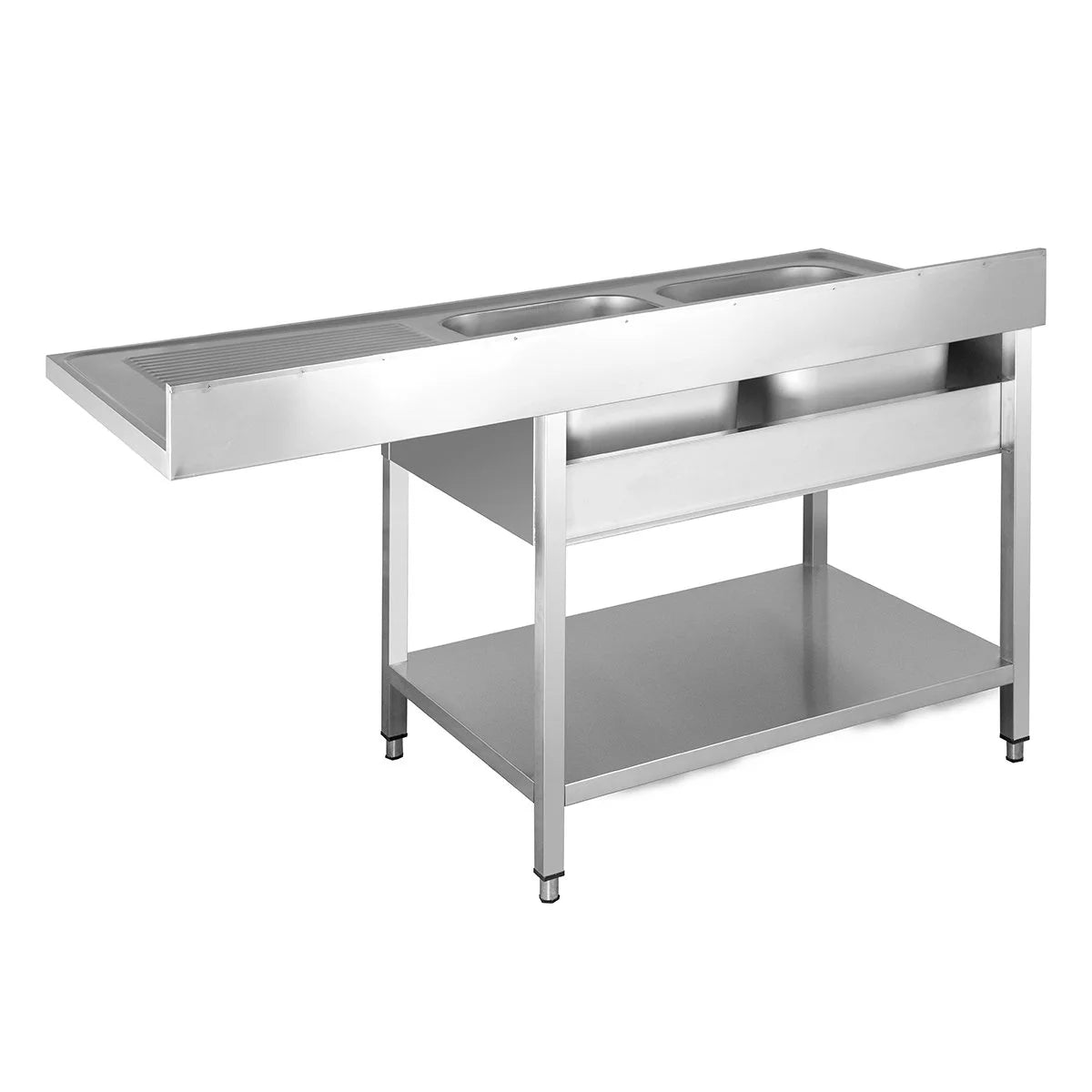 Spülzentrum Basic 16x7 mit 2 Becken links, Aufkantung und Grundboden