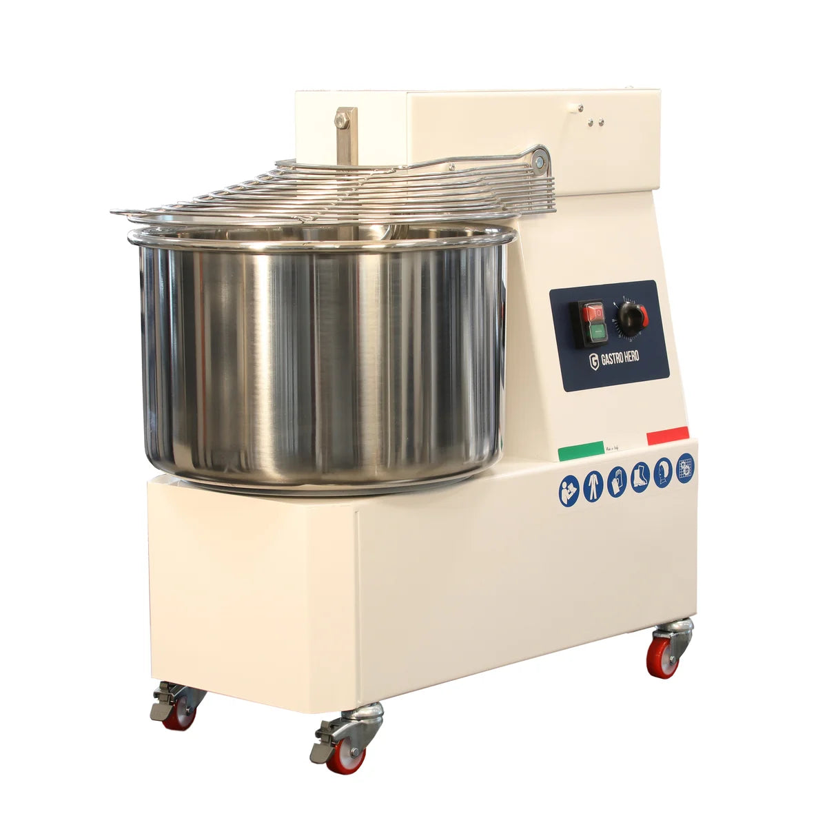 Pétrin à spirale PROFI 22 Litres 400V avec roulettes - tête fixe