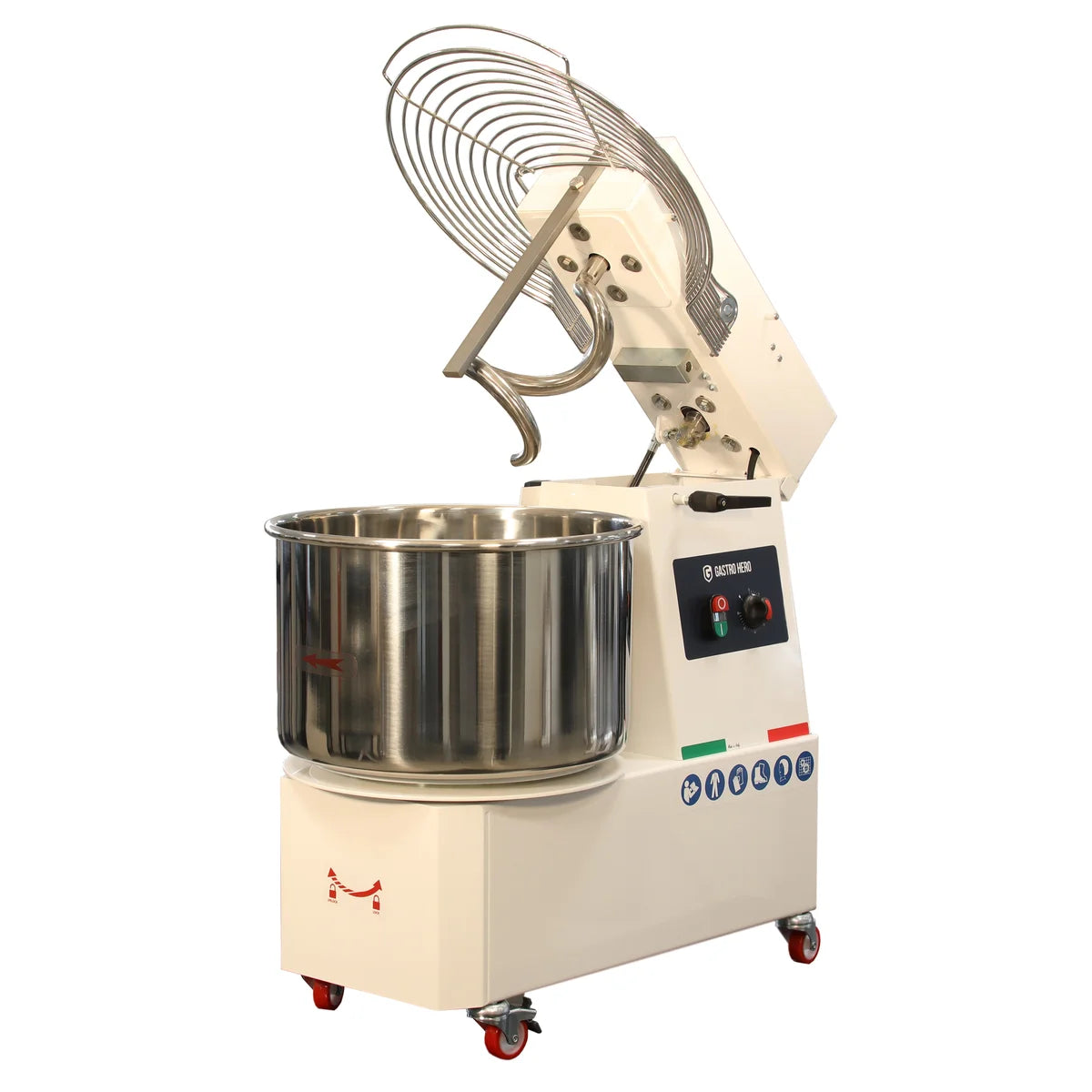 Pétrin à spirale PROFI 22 Litres 400V avec roulettes - tête basculante