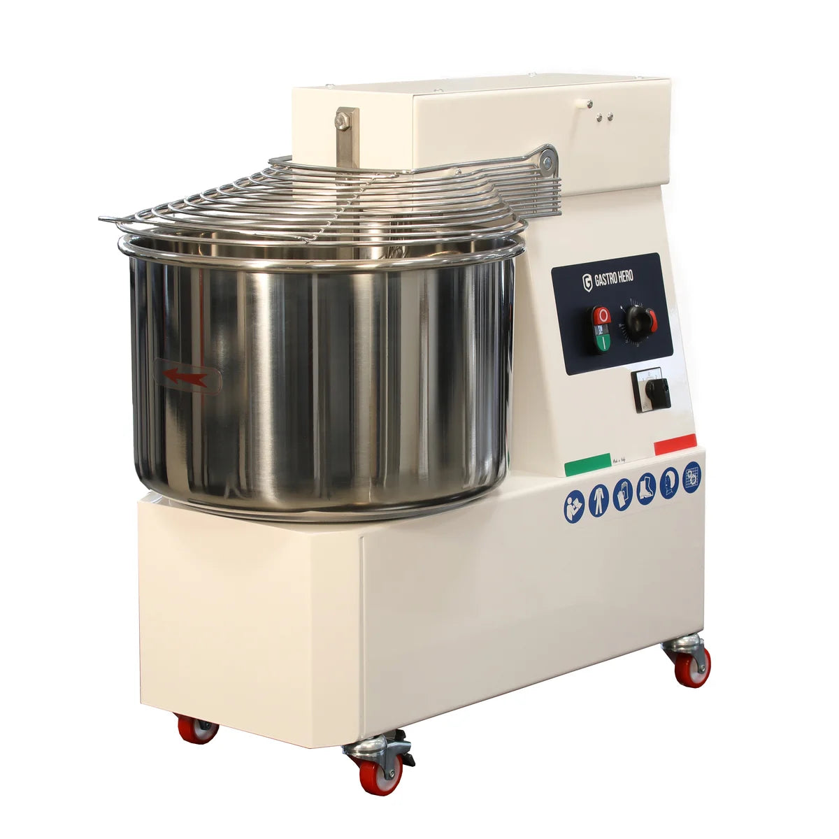 Pétrin à spirale PROFI 22 Litres 400V avec roulettes - tête fixe et 2 vitesses