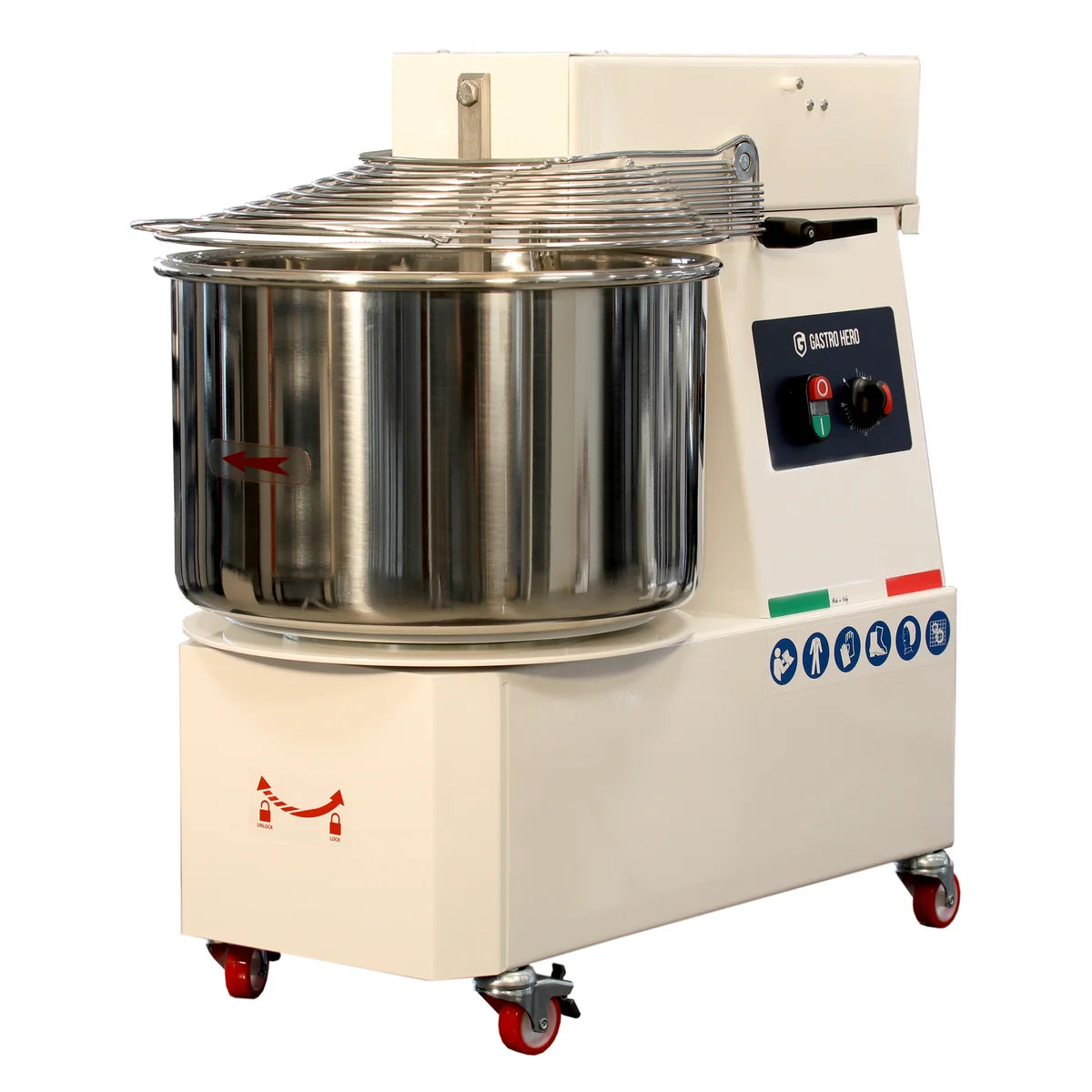 Pétrin à spirale PROFI 42 Litres 400V avec roulettes - tête basculante
