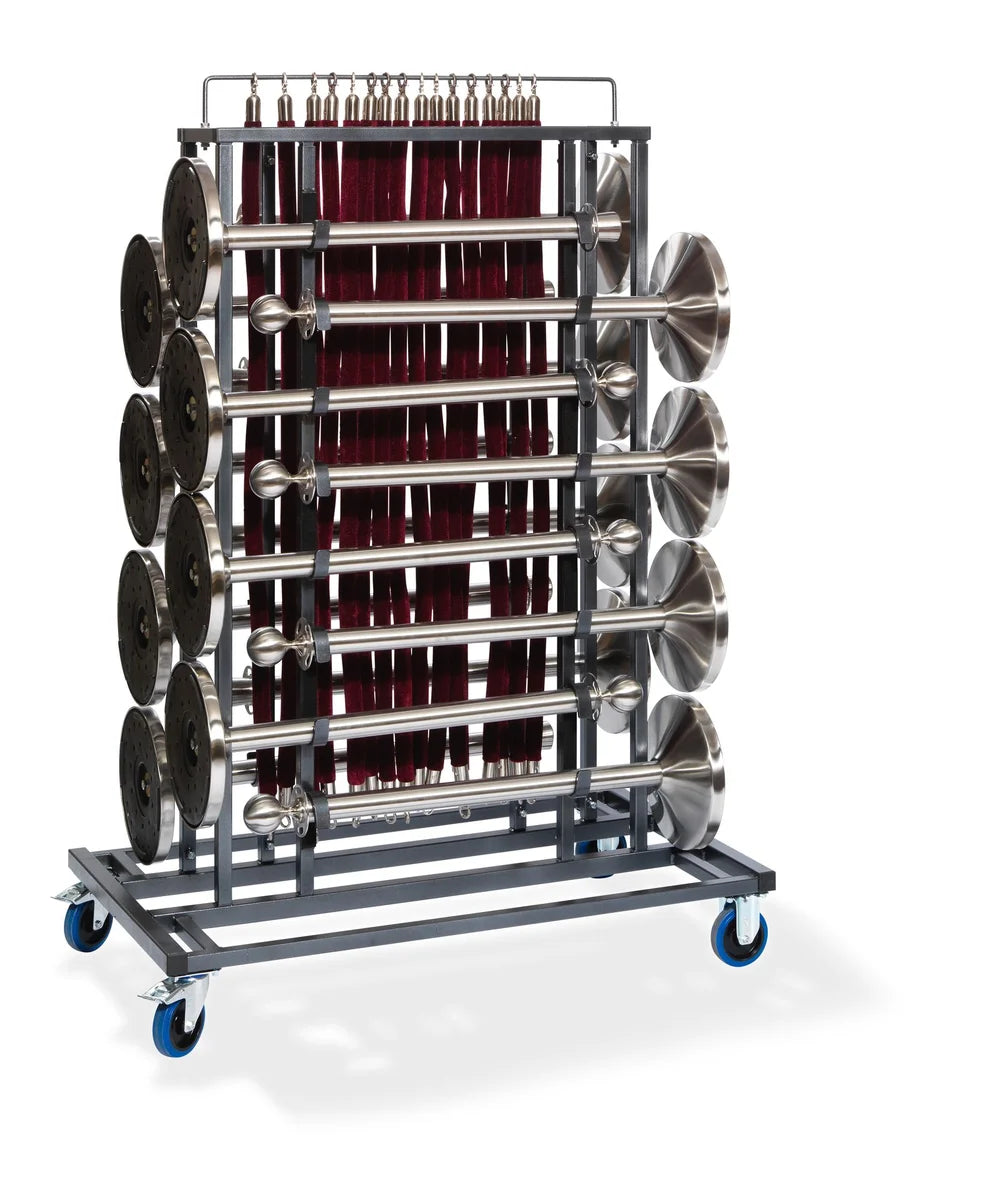 Feros Elegance Transportwagen für 16 Absperrpfosten und Absperrkordeln, Hammerschlag, 1290 x 760 x 1800 mm