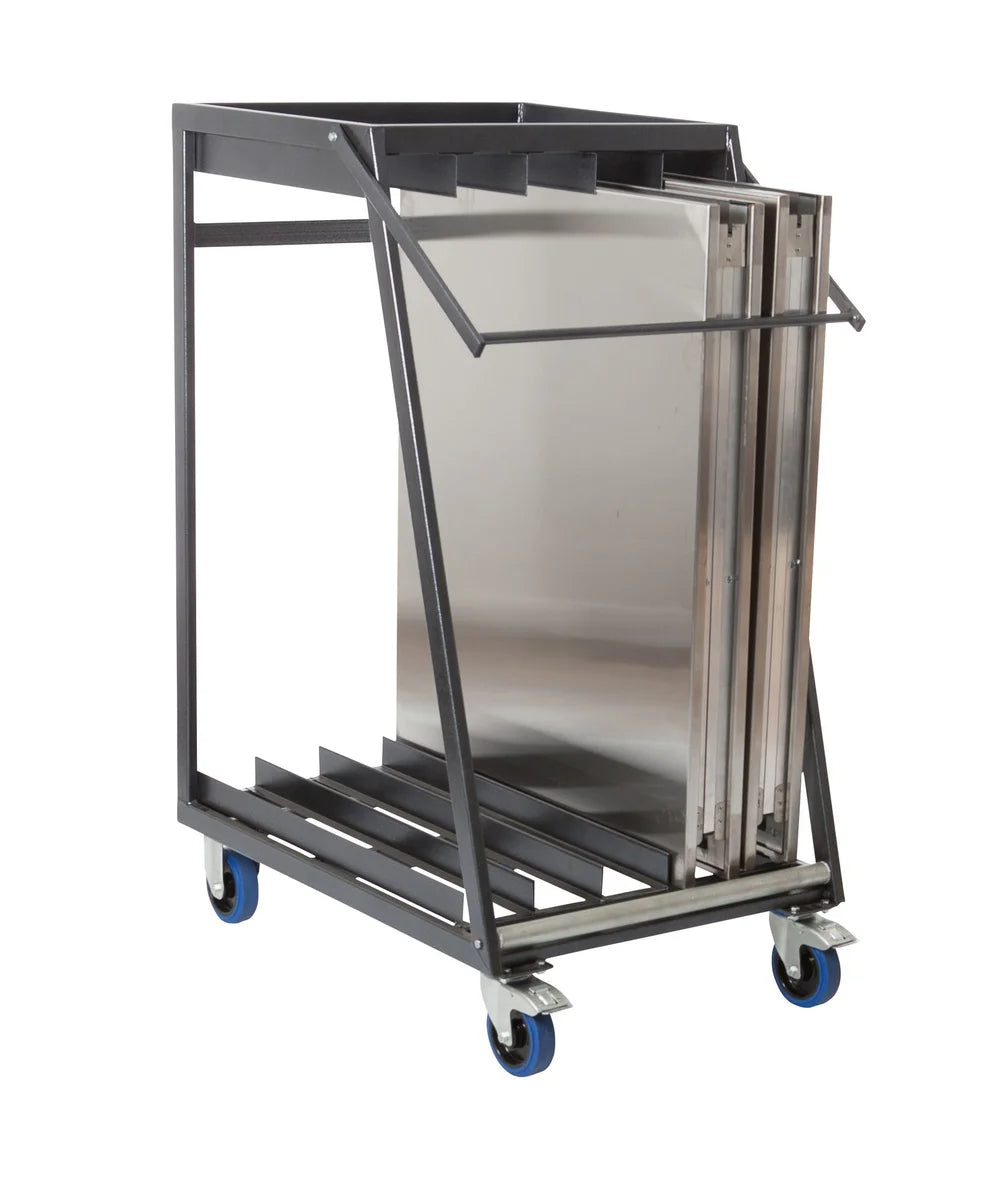 Chariot de transport Feros pour jusqu’à 5 tables pliantes en inox, 880 x 650 x 1130 mm