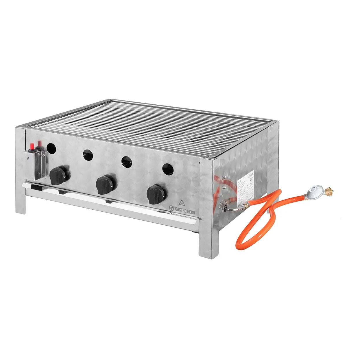 grill à gaz avec 3 brûleurs 10 kW, 650 x 570 x 270 mm