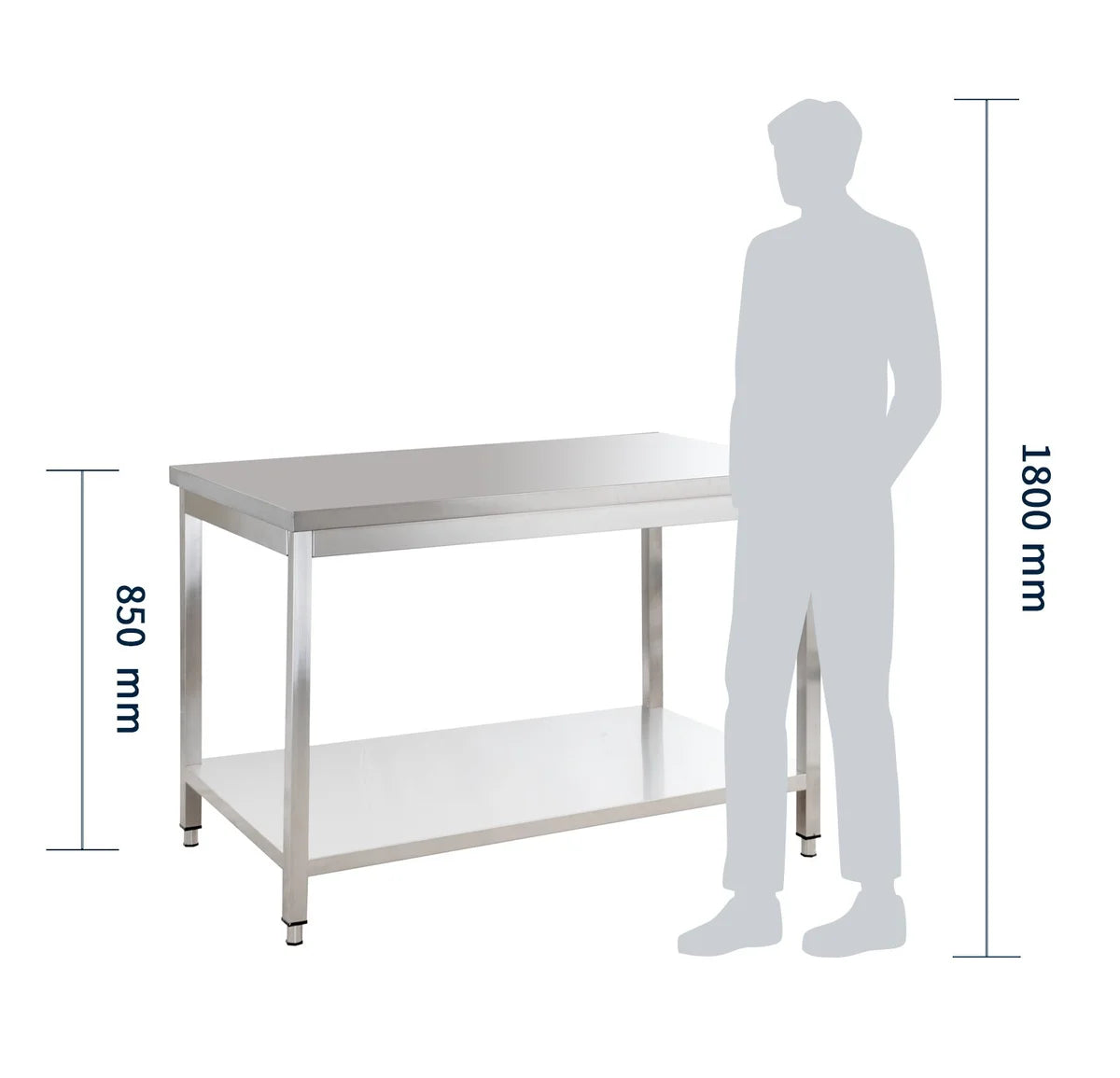 Edelstahl Arbeitstisch Basic 14x7 mit Grundboden, zur Selbstmontage