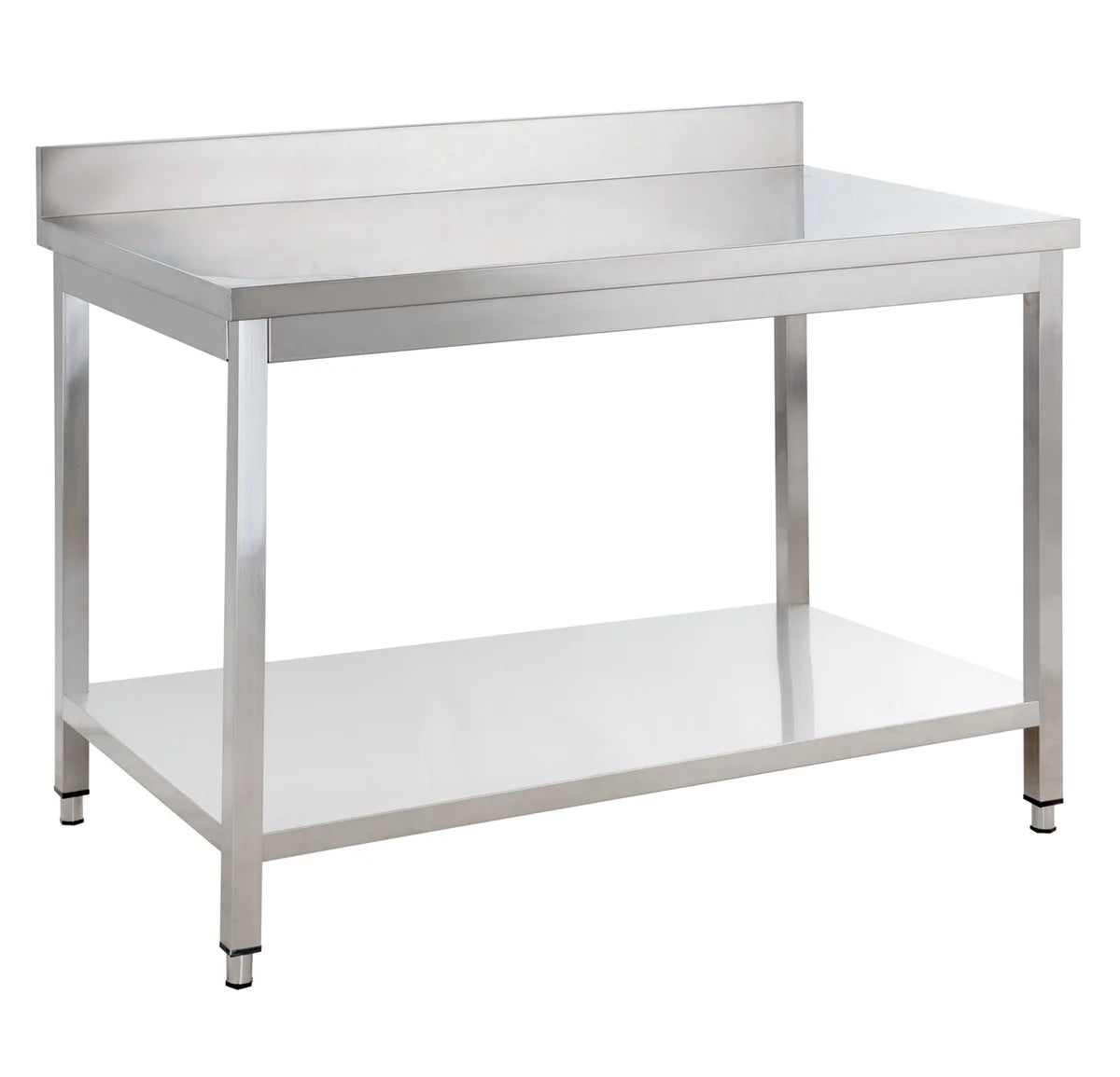 Edelstahl Arbeitstisch Basic 12x6 mit Grundboden und Aufkantung, zur Selbstmontage