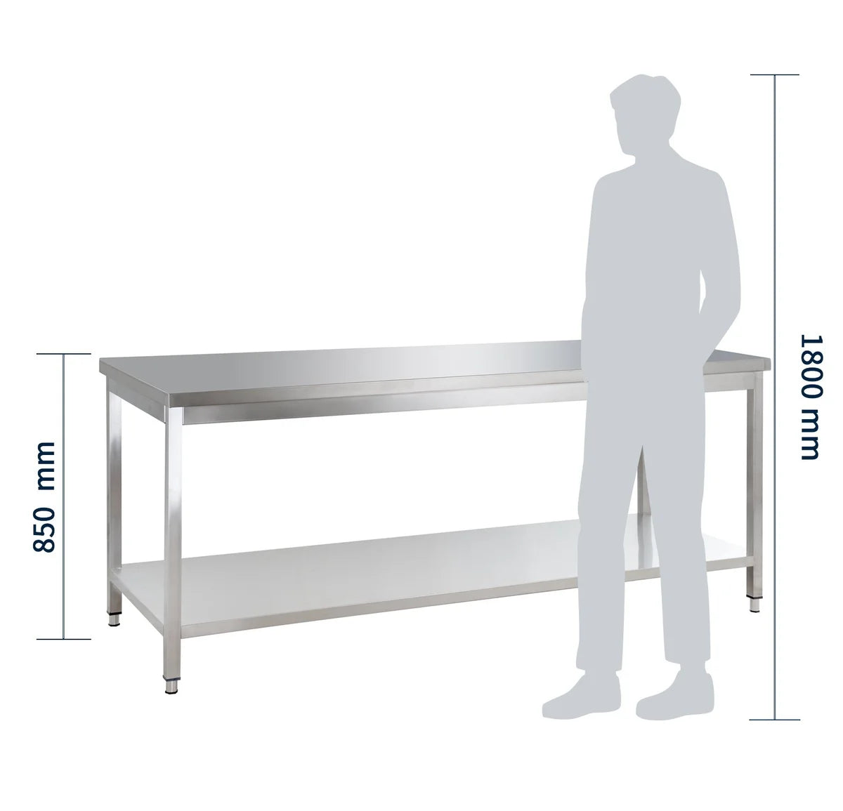 Edelstahl Arbeitstisch Basic 20x6 mit Grundboden, zur Selbstmontage
