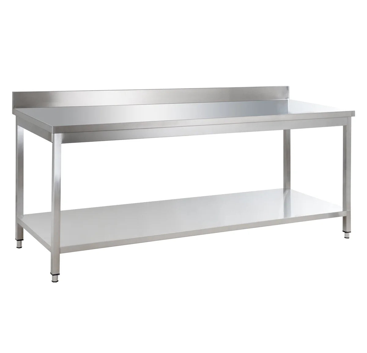 Edelstahl Arbeitstisch Basic 18x7 mit Grundboden und Aufkantung, zur Selbstmontage