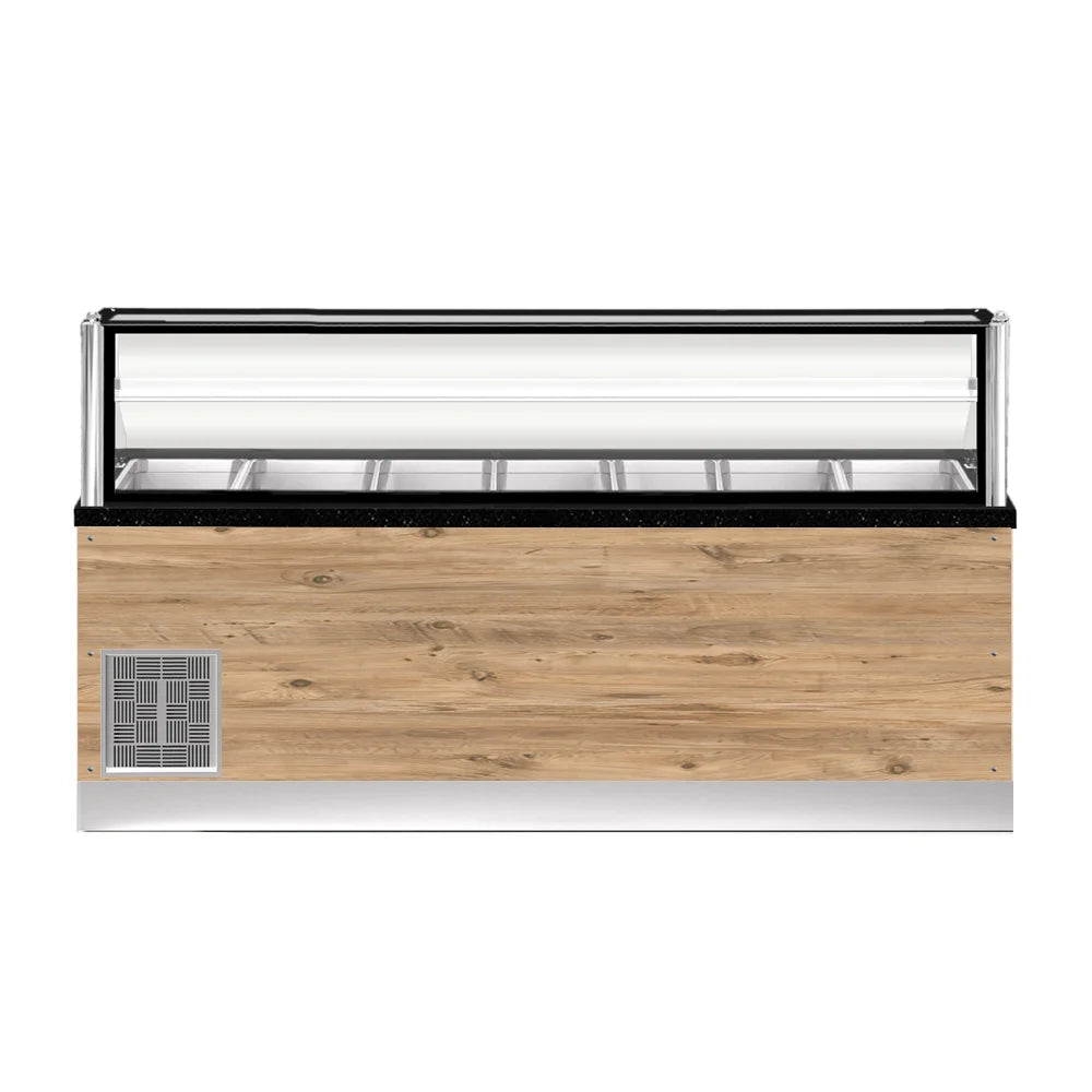 PRO LINE Comptoir à salades 7x 1/1 GN, 256x88x134 cm, granit noir, éclairage LED
