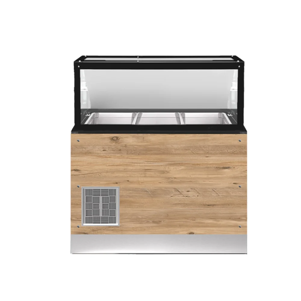 CLASSIC LINE Comptoir à salades 3x 1/1 GN, 110x88x134 cm, granit noir, éclairage LED