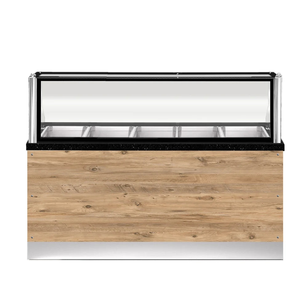 PRO LINE Bain-Marie 5x 1/1GN, 180x88x134cm, schwarzer Granit, LED Beleuchtung