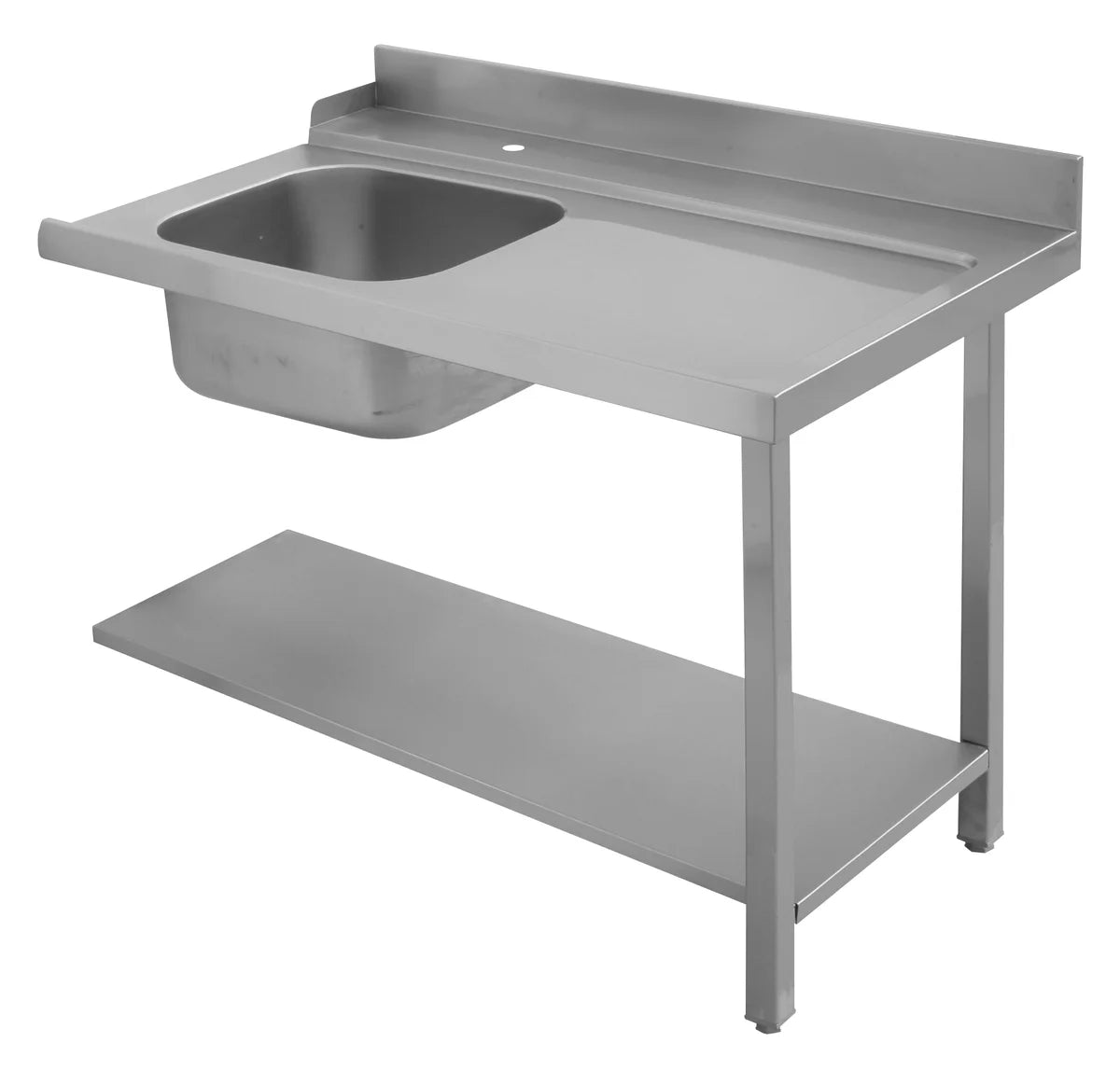 Zulauftisch mit Becken und Aufkantung für Korbtransportspülmaschine mit Eingang rechts 120x70x85