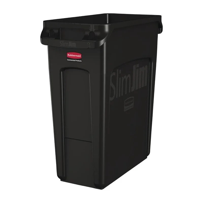 Poubelle Rubbermaid Slim Jim avec fentes d’aération noire 60L