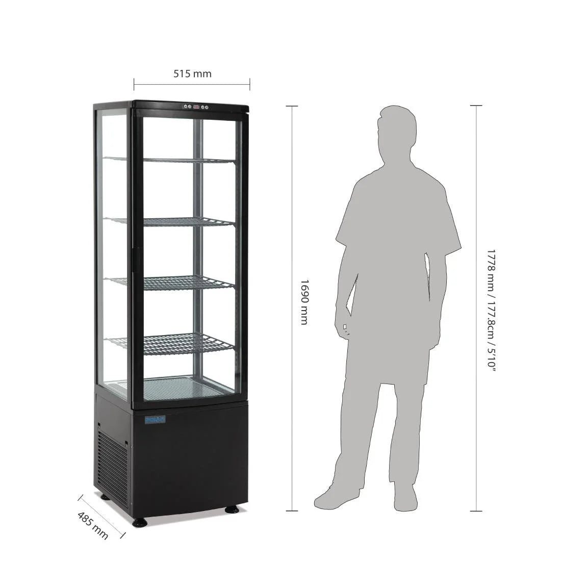 Vitrine réfrigérée Polar 235 noire - avec porte vitrée bombée
