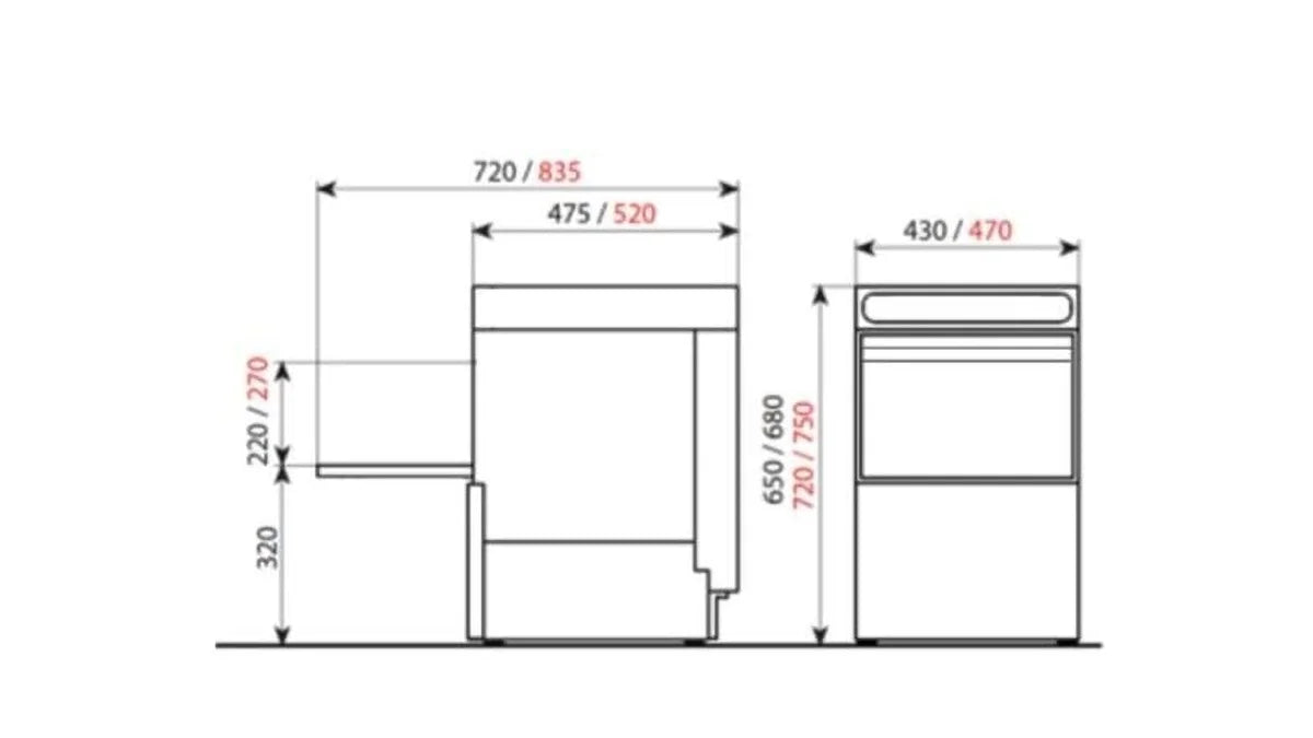 Gläserspülmaschine ECO 40x40 cm Korbmaß, mit Reiniger- & Klarspüldosierer, mit Ablaufpumpe & Enthärter, Made in Europe, 230 Volt