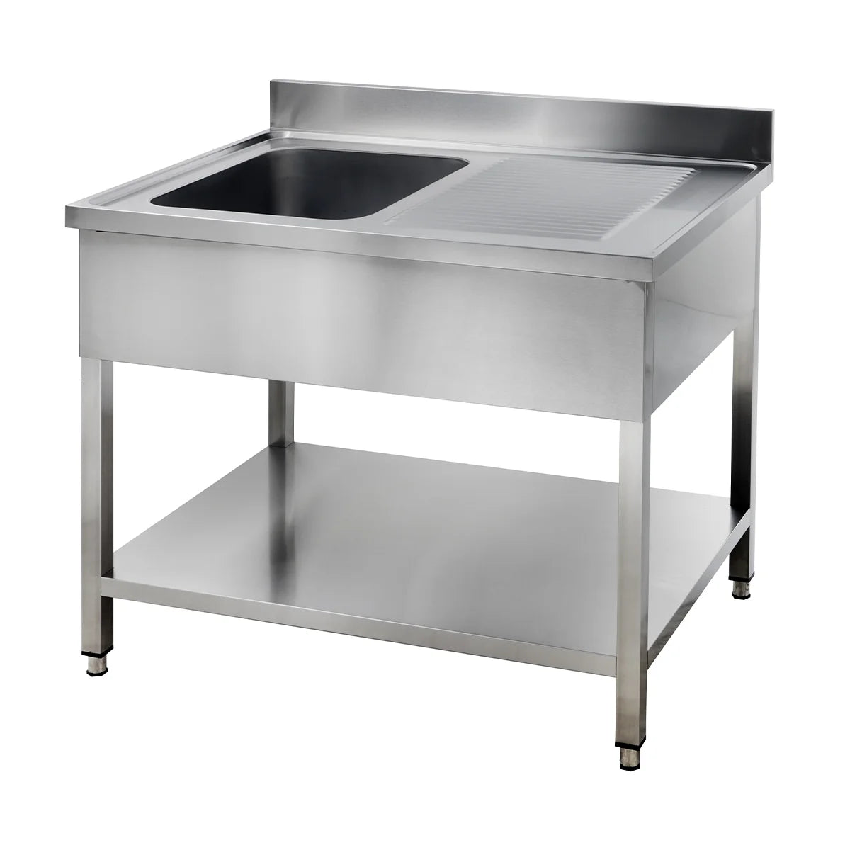Table de lavage Basic 12x6 avec 1 cuve à gauche, dosseret et étagère inférieure