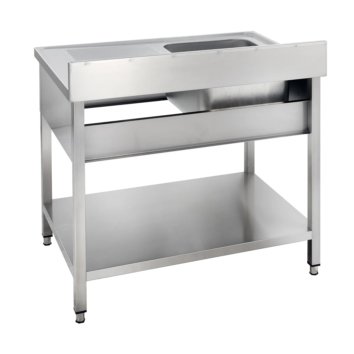 Table de lavage Basic 12x6 avec 1 cuve à gauche, dosseret et étagère inférieure