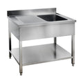 Table de lavage Basic 12x6 avec une cuve à droite, dosseret et étagère inférieure