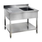 Table de lavage Basic 12x6 avec une cuve à droite, dosseret et étagère inférieure