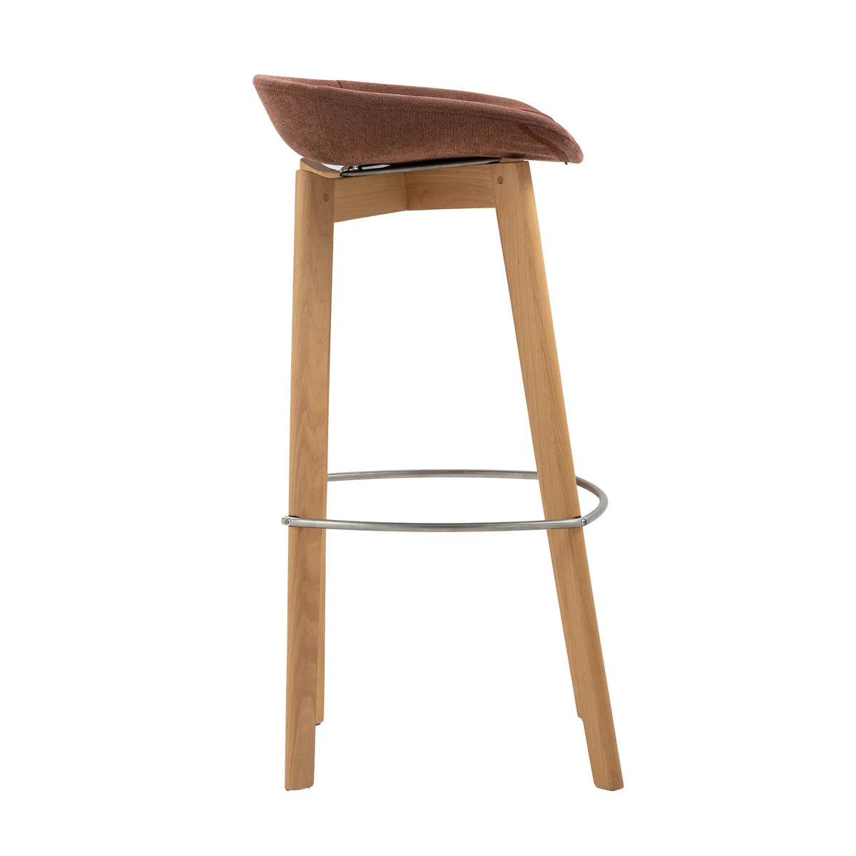 Tabouret de bar empilable FEROS Keeve - coque d’assise basse, rembourrée - bois / brun-rouge