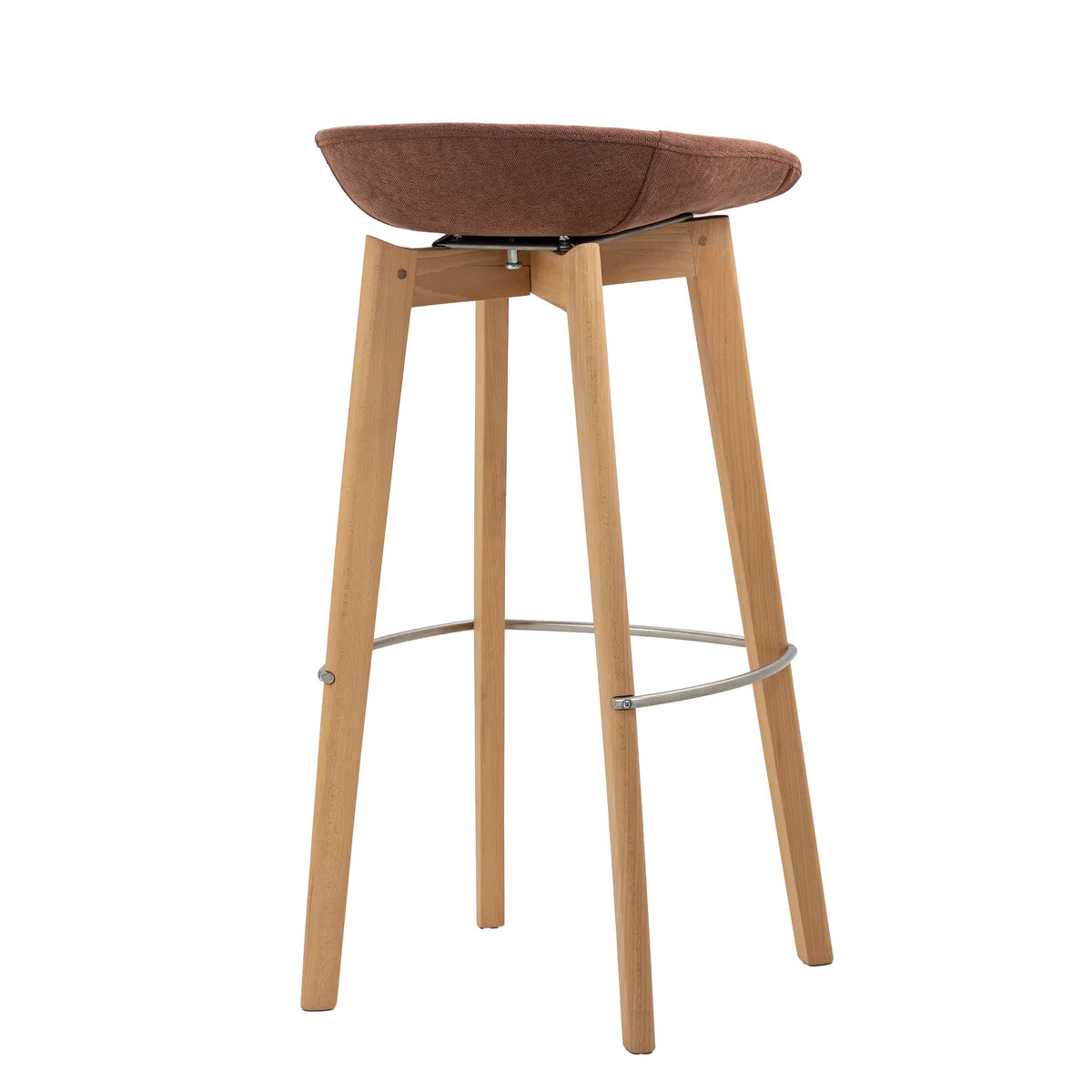 Tabouret de bar empilable FEROS Keeve - coque d’assise basse, rembourrée - bois / brun-rouge