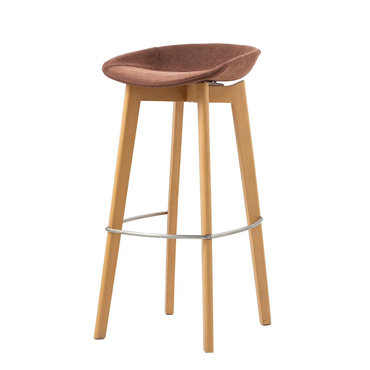 Tabouret de bar empilable FEROS Keeve - coque d’assise basse, rembourrée - bois / brun-rouge