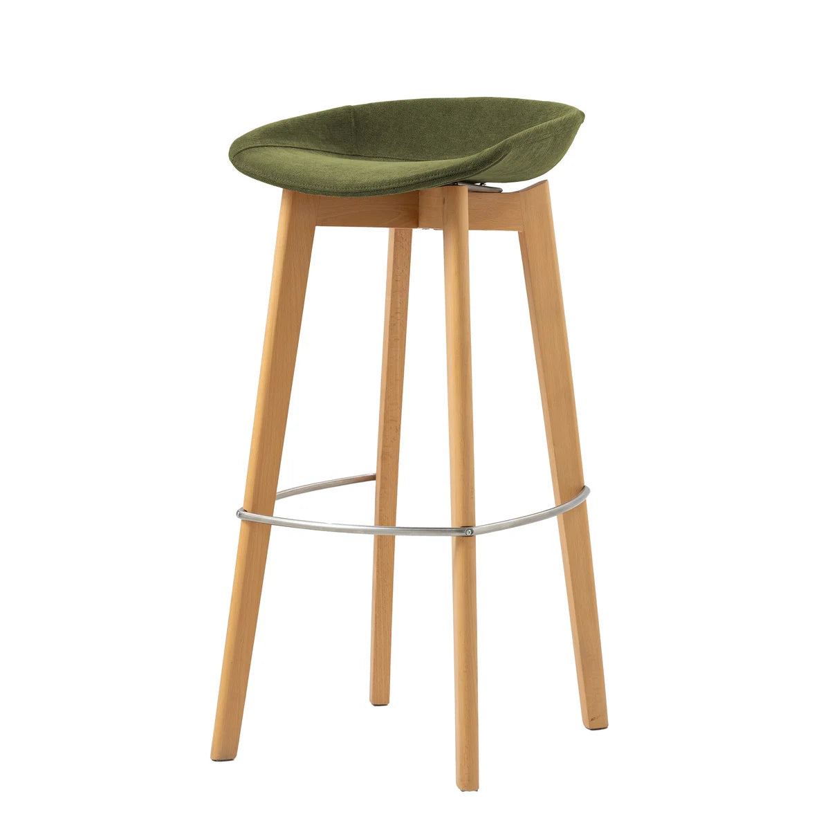 Tabouret de bar empilable FEROS Keeve - coque d’assise basse, rembourrée - bois / vert