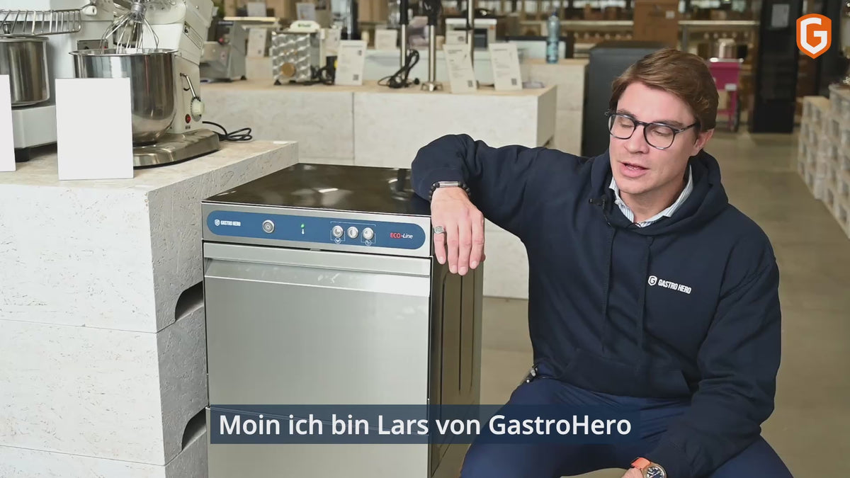 Gläserspülmaschine ECO 40x40 cm Korbmaß, mit Reiniger- & Klarspüldosierer, mit Ablaufpumpe & Enthärter, Made in Europe, 230 Volt
