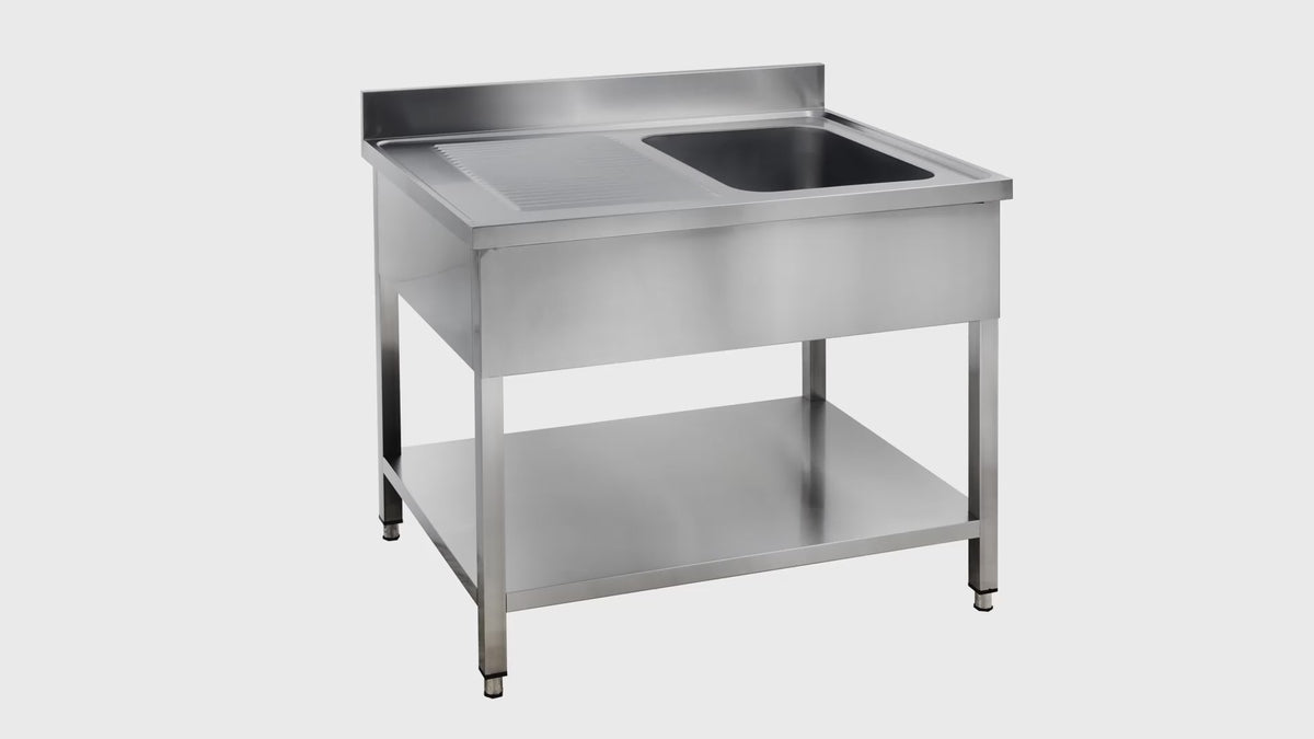 Spültisch Basic 10x7 mit 1 Becken rechts, Aufkantung und Grundboden