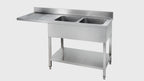 Centre de plonge Basic 16x6 avec 2 cuves à droite, dosseret et étagère inférieure