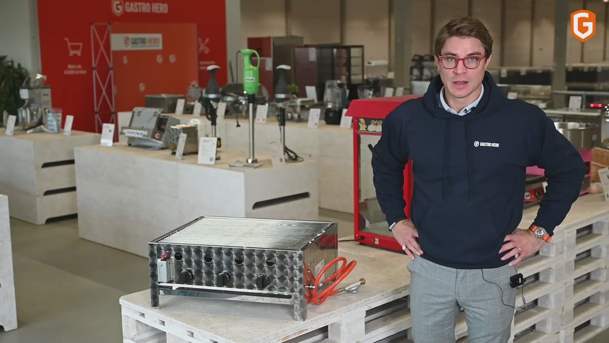grill à gaz avec 3 brûleurs 10 kW, 650 x 570 x 270 mm