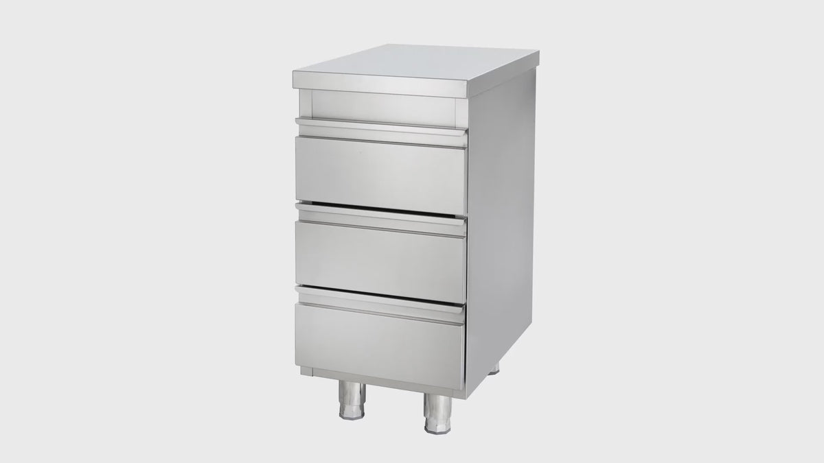 Meuble à tiroirs en acier inoxydable BASIC, 3 tiroirs, unité 600, AISI 201